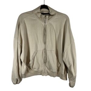 Standard Cloth Womens Tan Full Zip Sweatshirt Mock Neck Cotton Jacket Small
